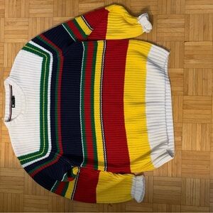 Simons White Knit Sweater with Red and Black Accents